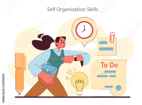 Soft skills development. Female employee with self-discipline skill
