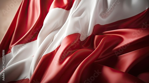 swirl red and white satin fabric background, Indonesian and Poland flag concept