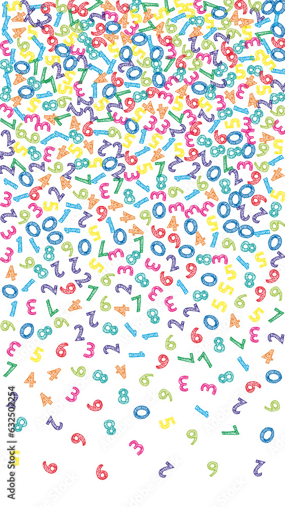 Falling colorful sketch numbers. Math study concept with flying digits. Falling colorful sketch numbers. Math study concept with flying digits.