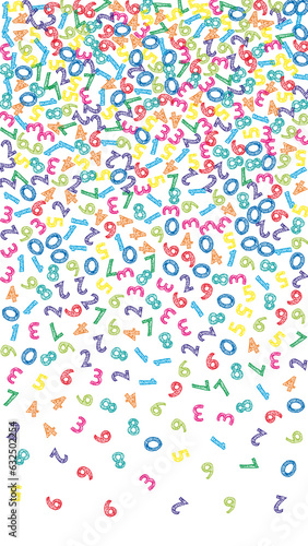 Falling colorful sketch numbers. Math study concept with flying digits.