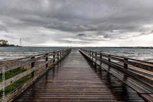 View at lake constance (Bodensee) at a stormy and rainy day, from Bregenz, Austria