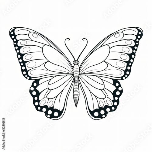 A delightful printable black-and-white coloring page of a butterfly for kids. 