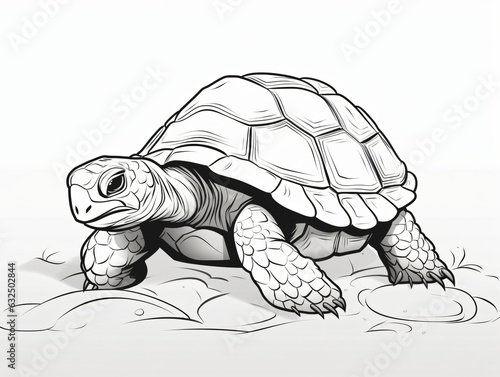 A delightful printable black-and-white coloring page of a turtle for kids. 