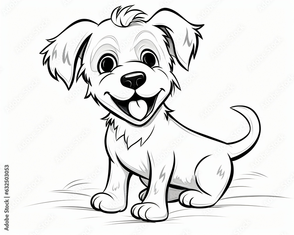A delightful printable black-and-white coloring page of a dog for kids. A delightful printable black-and-white coloring page of a dog for kids.
