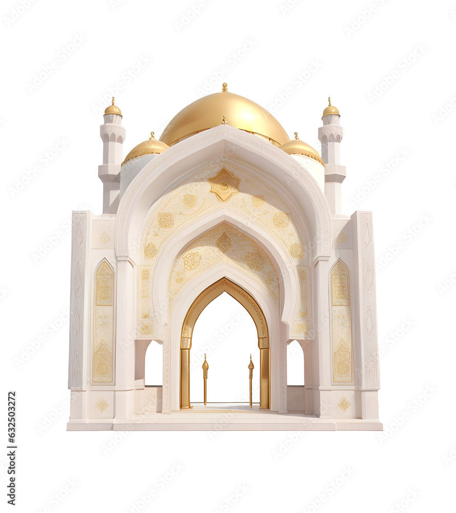 3d illustration golden gate entrance islamic png, Generative AI