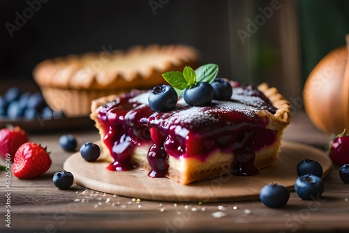 Dessert with blueberries on a neutral background created and generated by AI