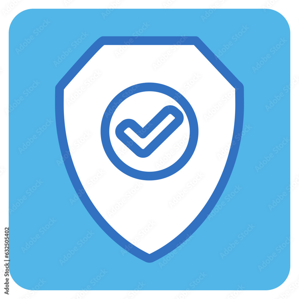 shield check mark flat icon in square. shield check mark flat icon in square.