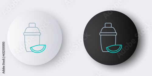 Line Cocktail shaker with lime icon isolated on grey background. Colorful outline concept. Vector