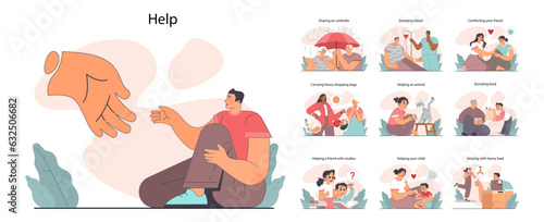 Good action or deed set. Concept of support and kindness sharing