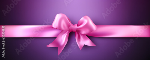 Soft smooth pink ribbon with bow isolated on purple background