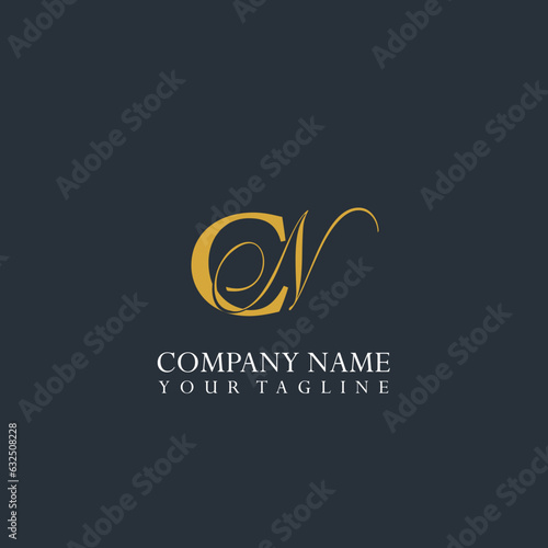 Letter CN initial vector logo with N cursive. Letter C and N logo monogram.