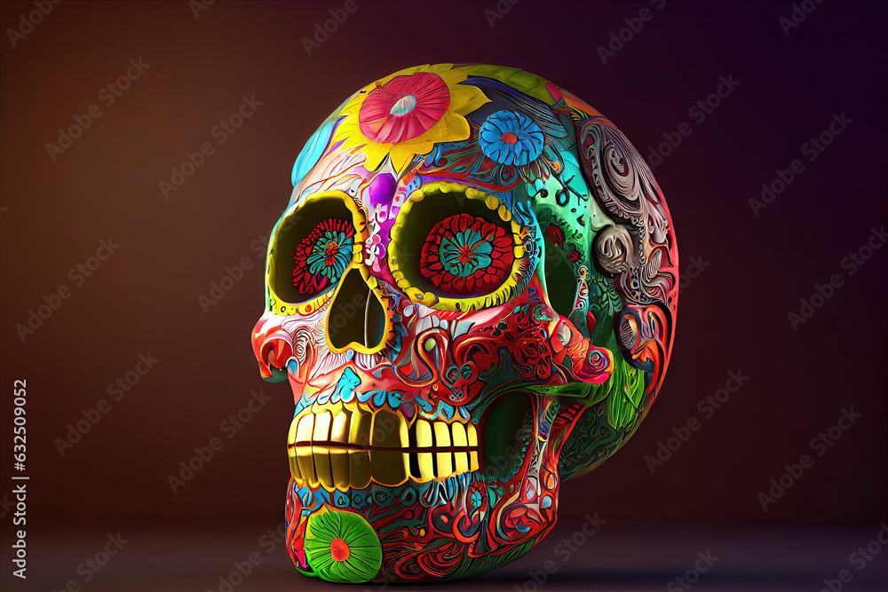 Fototapeta premium Generative AI Sugar Skull (Calavera) to celebrate Mexico's Day of the Dead (Dia de Los Muertos)