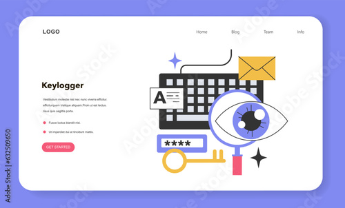 Keylogger web banner or landing page. Keystroke logging, dangerous