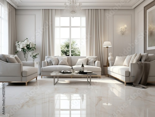 Interior home design with white Italian marble which is shiny generative ai © tanjidvect