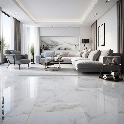 Interior home design with white Italian marble which is shiny generative ai