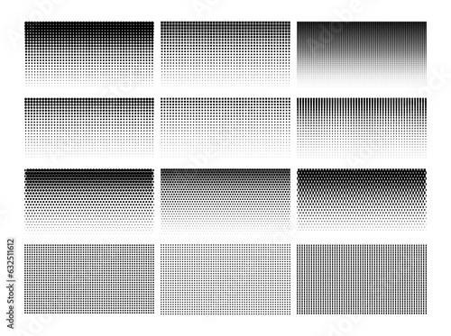 Wallpaper Mural Halftone gradient. Dot gradation pattern. Duotone background, black and white fade texture. Graphic retro effect, abstract geometric grid. Pop art tone print. Vector set Torontodigital.ca