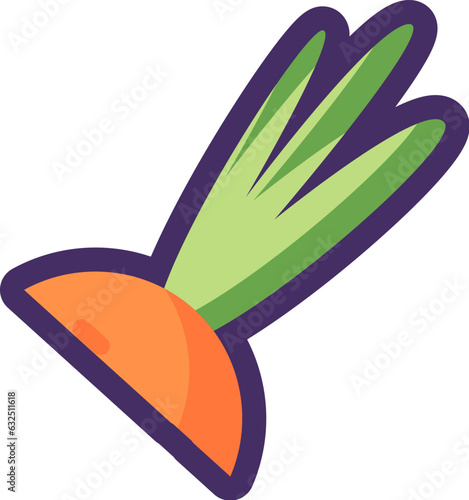 Flat Outline Cutting Leaves Carrot Fruit Icon