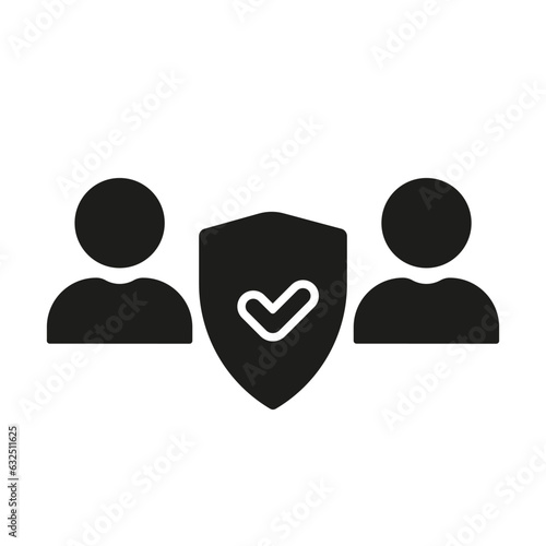 Safety in Business Silhouette Icon. Security for Users Team Glyph Pictogram. Human Data Protection Symbol. Shield Protect Group Of People Solid Sign. Isolated Vector Illustration