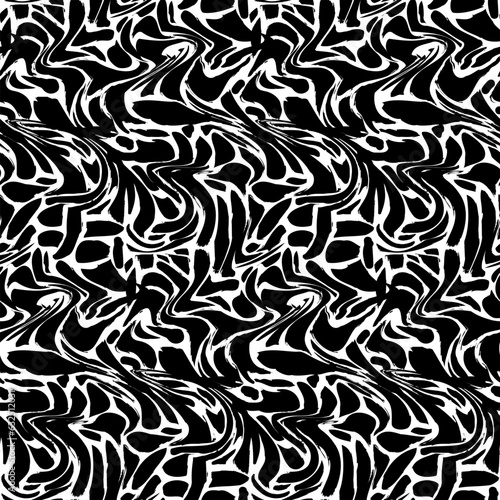 Abstract Black Liquid Waves Seamless Pattern