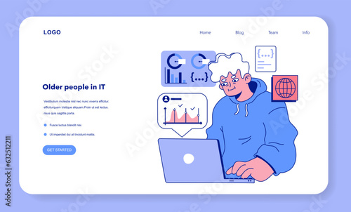 Senior developer web banner or landing page. Oldman programming