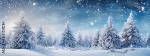 Beautiful Christmas card with a fir tree and snow with space for text. Generative AI
