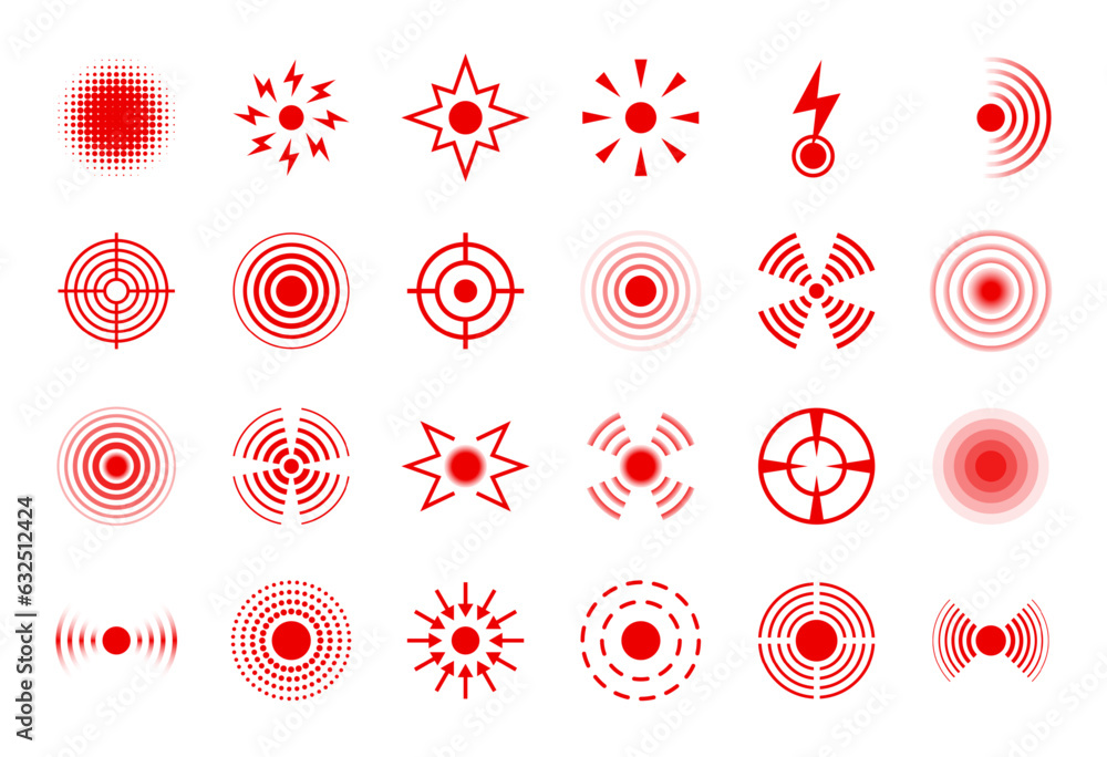 © Foxy Fox - Pain circle. Red body hurt points, headache, muscle and joint pain spot symbols. Ache target icon for painkiller ads. Isolated vector set © Foxy Fox - Pain circle. Red body hurt points, headache, muscle and joint pain spot symbols. Ache target icon for painkiller ads. Isolated vector set