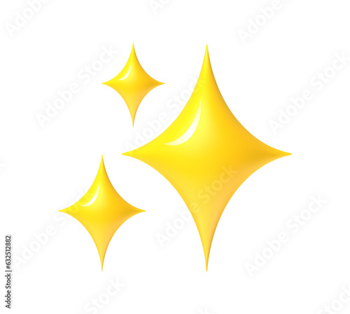 Shining stars emoji. Sparkles golden 3d style star icon, twinkle social media platform symbol. Yellow cartoon glittering abstract element vector set