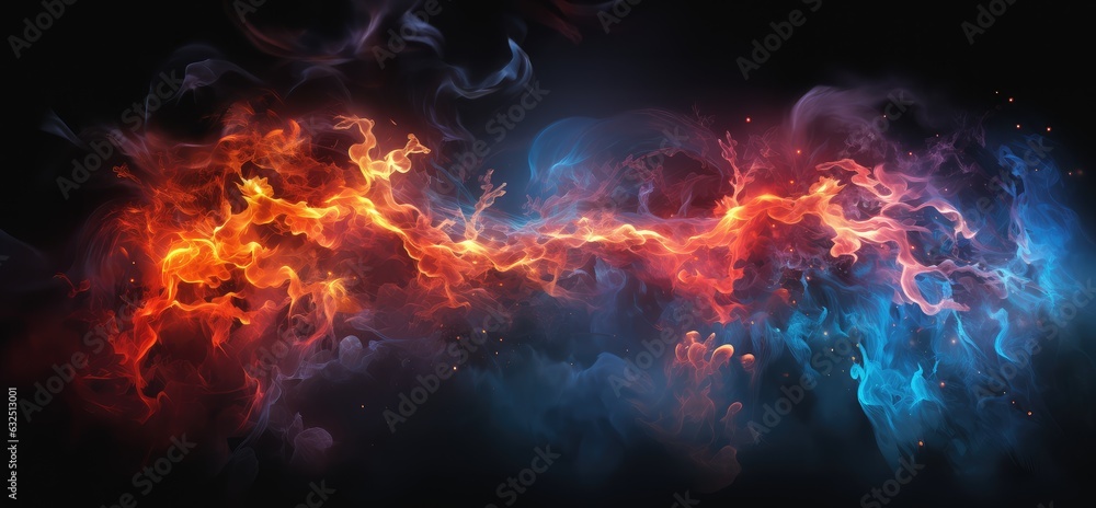 abstract background with red and blue flames of fire
