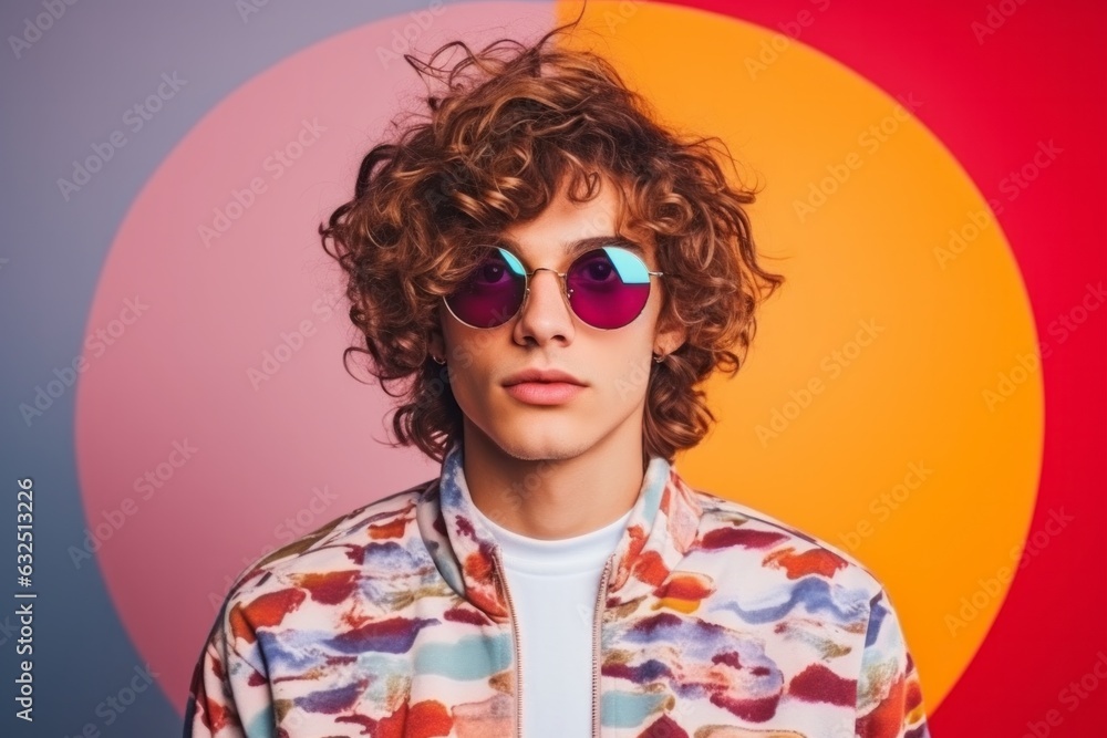 glamour stylish fashion and colour glasses make up design costume beautiful man studio shot on lolour background playful vibrant summer lifestyle fashion photo shoot with stylish man,ai generate glamour stylish fashion and colour glasses make up design costume beautiful man studio shot on lolour background playful vibrant summer lifestyle fashion photo shoot with stylish man,ai generate