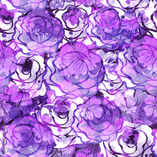 Secluded garden floral pattern. Watercolor illustration