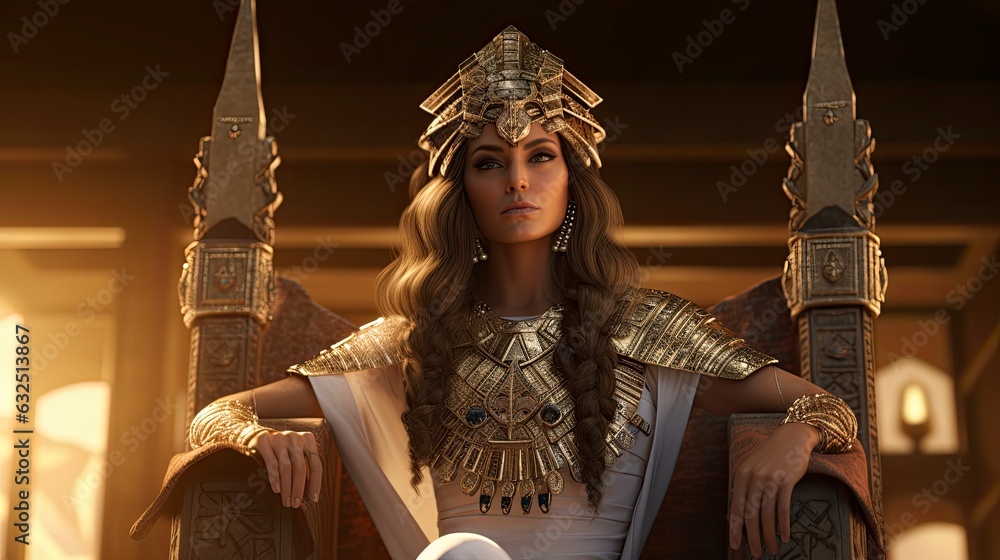 Egyptian cleopatra sitting on a throne ancient historying Stock Photo ...