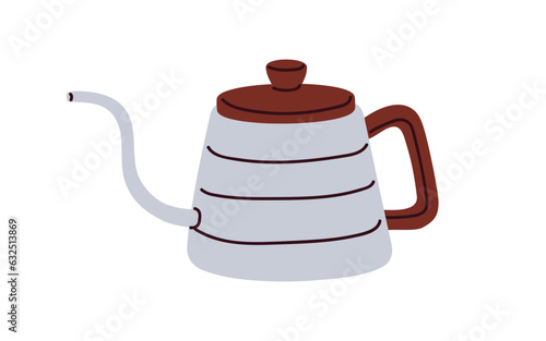 Pour over coffee kettle, maker. Metal gooseneck pot for coffe brewing, making...