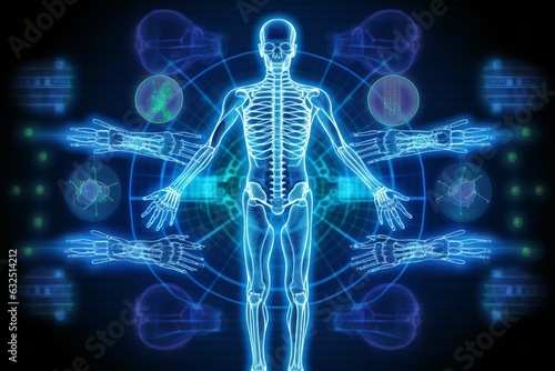 Futuristic medical hologram in neon glow. Beautiful illustration picture. Generative AI