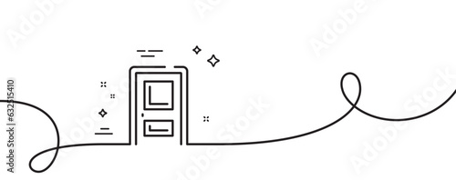 Entrance line icon. Continuous one line with curl. Entry door sign. Building exit symbol. Entrance single outline ribbon. Loop curve pattern. Vector