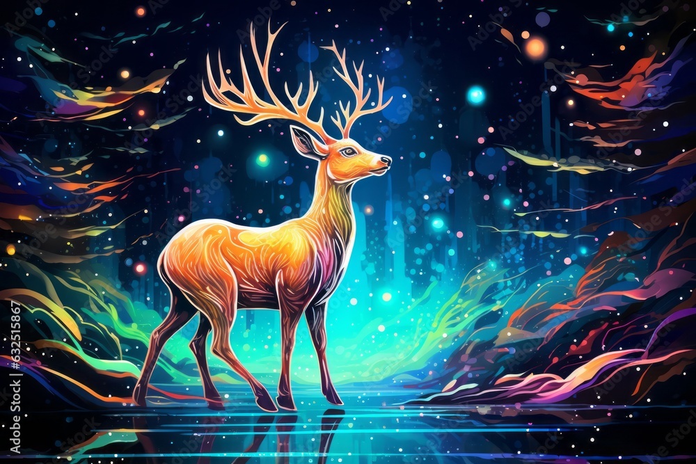 In the starry sky of the universe, a deer roams. Beautiful illustration picture. Generative AI In the starry sky of the universe, a deer roams. Beautiful illustration picture. Generative AI
