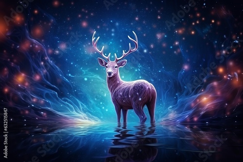 In the starry sky of the universe, a deer roams. Beautiful illustration picture. Generative AI