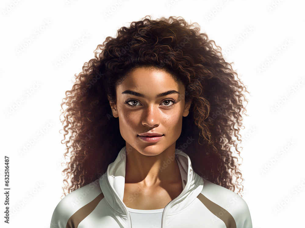 illustration of black american sportswoman, artistic portrait.