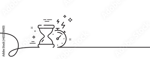 Hourglass timer line icon. Continuous one line with curl. Stopwatch time sign. Countdown clock symbol. Hourglass timer single outline ribbon. Loop curve pattern. Vector
