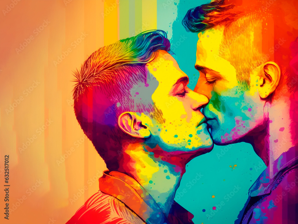 illustration of two men showing their love with a kiss