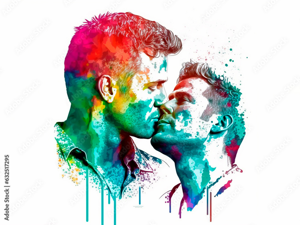 illustration of two men showing their love with a kiss