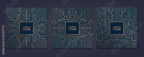 Vector set of art deco luxury patterns, geometric fancy cards, invitations, banners. Package for perfume, jewelry, wine.