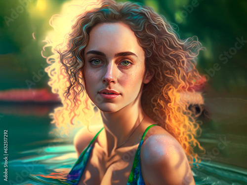 AI generated: Summer season personified. Illustration of a woman representing summer.