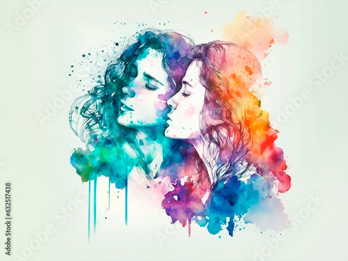 illustration of two women showing their love with a kiss