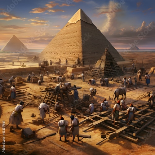Obraz na płótnie Ancient Egyptian workers building the pyramids.