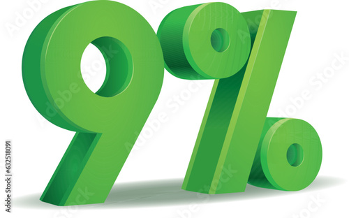 Percentage vector in green color, 9