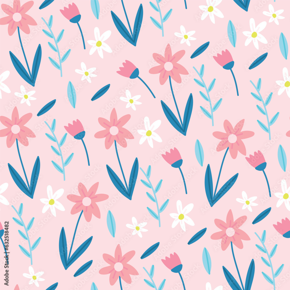 seamless background with flowers, seamless pattern with flowers on pink