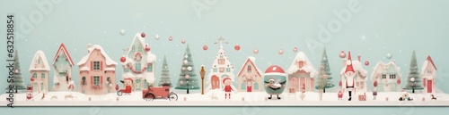 Wallpaper Mural Horizontal Christmas illustration with beatiful houses and pines. Generative AI Torontodigital.ca