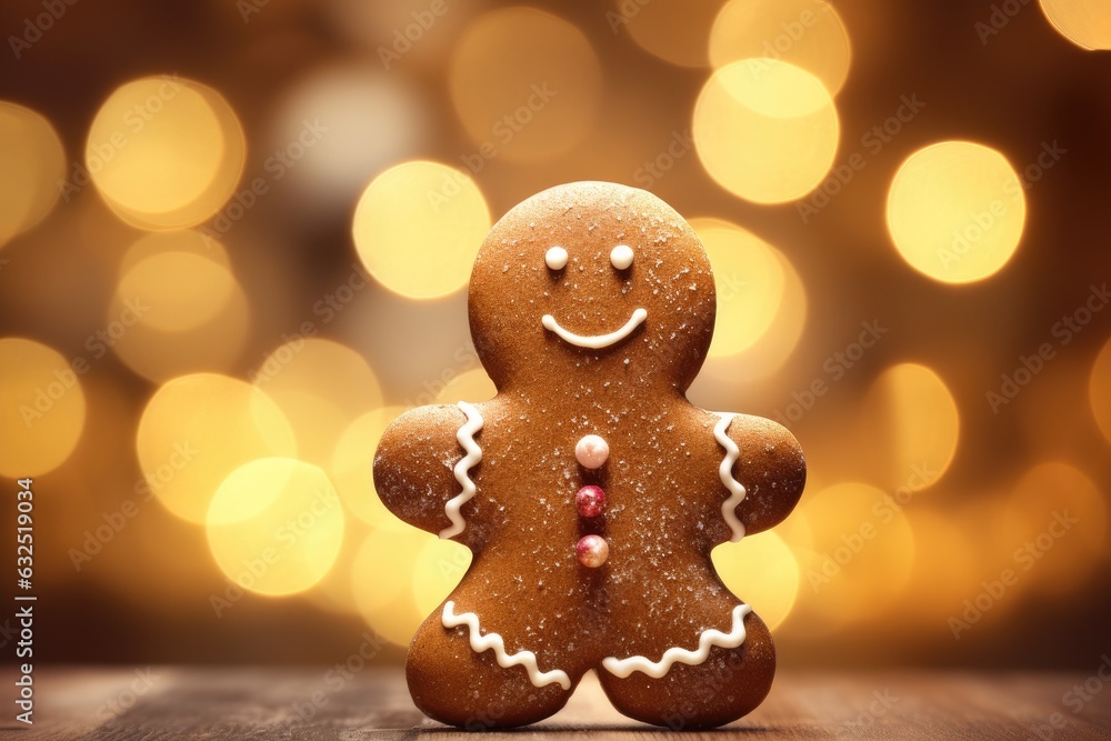 Funny gingerbread man cookie. Christmas background. Generative AI Funny gingerbread man cookie. Christmas background. Generative AI