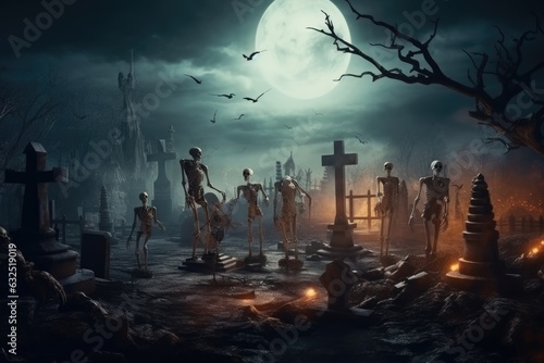 Halloween background with a creepy graveyard. Generative AI