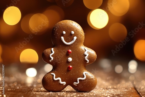 Funny gingerbread man cookie. Christmas background. Generative AI